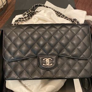 Chanel Jumbo Flap Caviar leather silver hardware